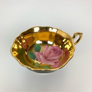 Paragon Teacup Only Floating Cabbage Rose Gold Black Made England Rare HTF Vtg